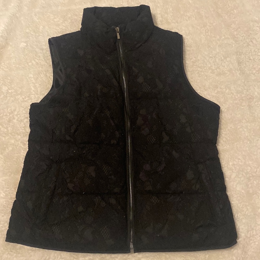 Banana Republic Factory | Puffy Vest, Lace Overlay, Black, M
